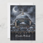 Zwarte Aquarel Ramadan Mubarak Moskee maanlucht Feestdagenkaart (Voorkant)