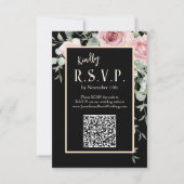 Zwarte Aquarel Roze Bloemige Trouwdag RSVP Kaartje (Voorkant)