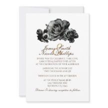 Zwarte Aquarel Rozen Elegante Trouw Uitnodigingen