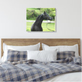 Zwarte Arabische hengst verpakt canvas Afdruk (Insitu (Slaapkamer))