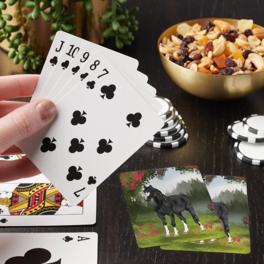 Zwarte Arabische paard in de lenteweide Pokerkaarten (Insitu)