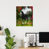Zwarte Arabische paard in lentewei Poster (Thuiskantoor)