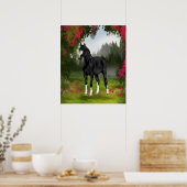 Zwarte Arabische paard in lentewei Poster (Keuken)
