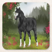 Zwarte Arabische Paard Print Kartonnen Onderzetters (Voorkant)