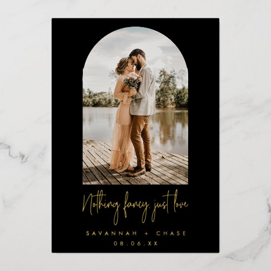 Zwarte Arch Foto niets Fancy Folie Uitnodiging (Voorkant)