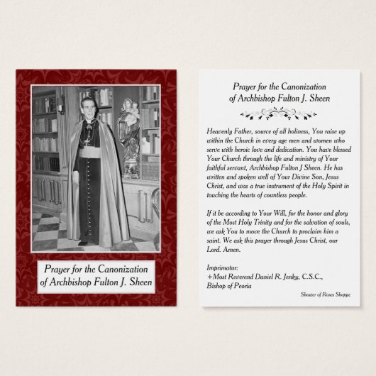 ZWARTE ARCHBISHOP FULTON SHEEN PRAYER CARDS VISITEKAARTJE (Voorkant /achterkant)