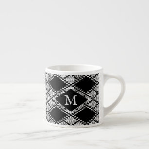 ZWARTE ARGYLE BREI Espresso Kop + Initiaal