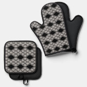 ZWARTE ARGYLE BREI Ovenwant & Pannenlap Set (Voorkant / Achterkant)