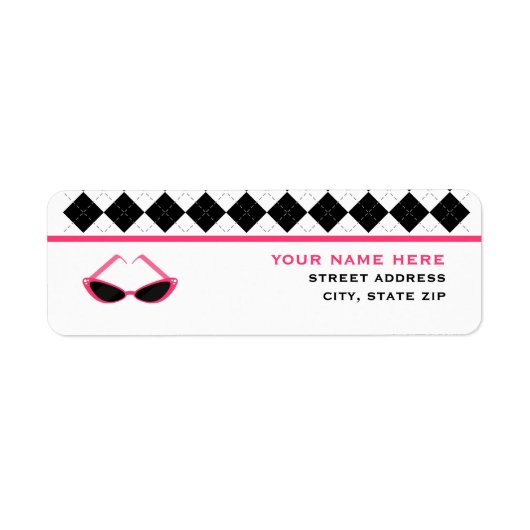 Zwarte Argyle & Roze Retro Zonnebril Etiket (Voorkant)