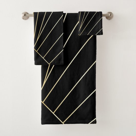 Zwarte Art Deco Design Bad Handdoek (Insitu)