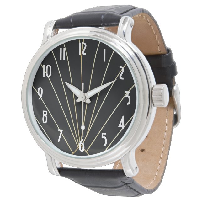 Zwarte Art Deco Design Horloge (Gekanteld)
