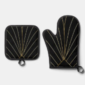 Zwarte Art Deco Design Ovenwant & Pannenlap Set (Voorkant)