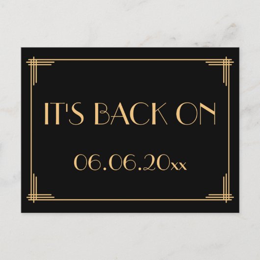 Zwarte Art Deco Gatsby Bewaar De Datum Het Is Er O Aankondigingskaart (Voorkant)