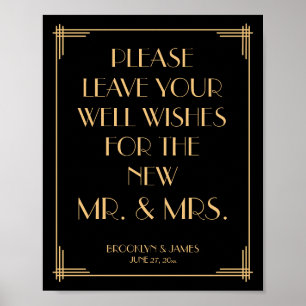 Zwarte Art Deco Gatsby gastensign 20x25cm Poster