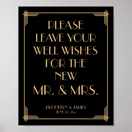Zwarte Art Deco Gatsby gastensign 20x25cm Poster (Voorkant)