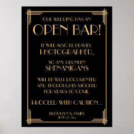 Zwarte Art Deco Gouden Gatsby Open Bar Bord 45x60  Poster