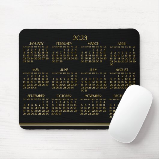 Zwarte Art Deco Gouden Jaarkalender 2023 Muismat (Met muis)