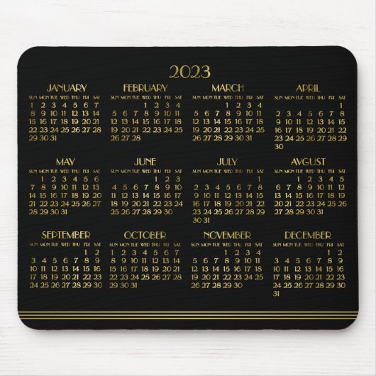 Zwarte Art Deco Gouden Jaarkalender 2023 Muismat (Voorkant)