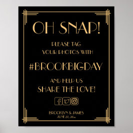 Zwarte Art Deco Great Gatsby Hashtag Bord 8x10 Poster