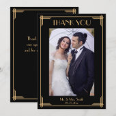 Zwarte Art Deco Great Gatsby Trouwkaart Bedankt (Voorkant / Achterkant)