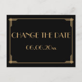 Zwarte Art Deco Great Gatsby Verander de Datum Aankondigingskaart (Voorkant)