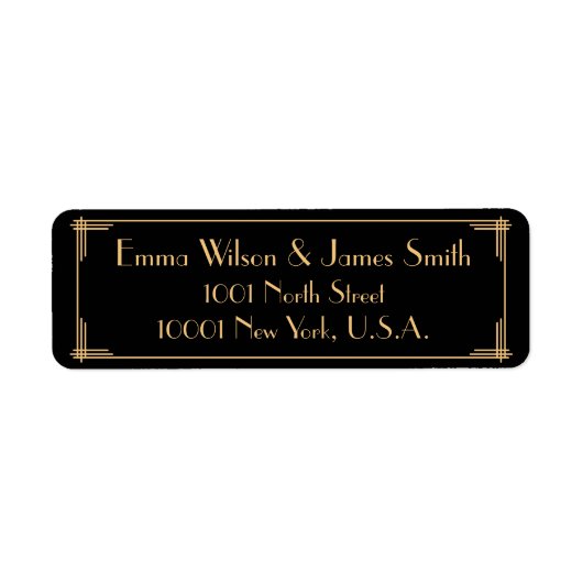 Zwarte Art Deco Great Return-adreslabels Etiket (Voorkant)