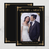 Zwarte Art Deco Huwelijks- en Kerstkaart (Voorkant / Achterkant)