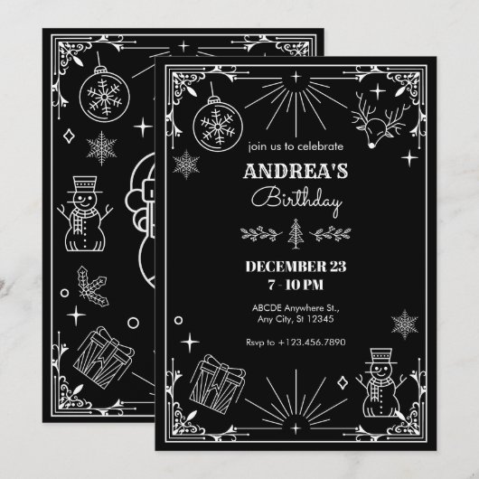 Zwarte art deco kerstversiering kaart (Voorkant / Achterkant)