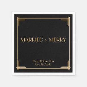 Zwarte Art Deco Married And Merry Christmas servet