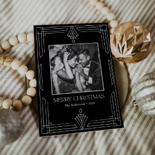 Zwarte Art Deco Moderne kerstfoto Feestdagenkaart