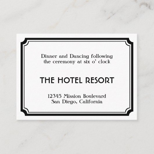 Zwarte art deco retro bruiloft receptie behuizing informatiekaartje (Voorkant)