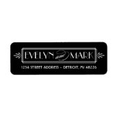 Zwarte Art Deco Trouw Monogram Adres Etiket (Voorkant)