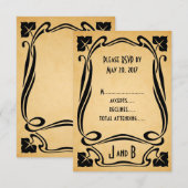 Zwarte Art Deco Trouw-RSVP-kaarten uit het verlede RSVP Kaartje (Voorkant / Achterkant)