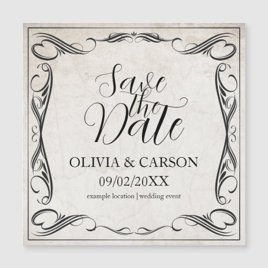 Zwarte Art Deco Trouw Save the Date uit het verled (Voorkant)