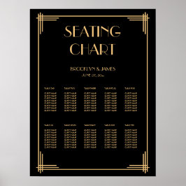 Zwarte Art Deco Trouwstoelindeling Poster 18x24
