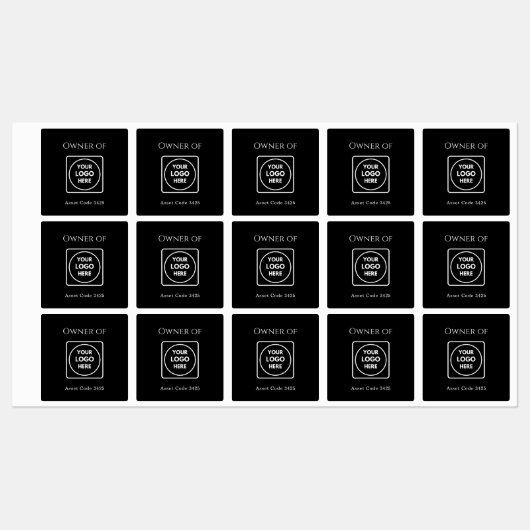 Zwarte assetlabels | Aangepast zakelijk logo Labels (Vel)