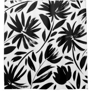 Zwarte aster: chrysantenpatroon douchegordijn