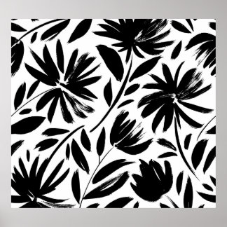 Zwarte aster: chrysantenpatroon poster