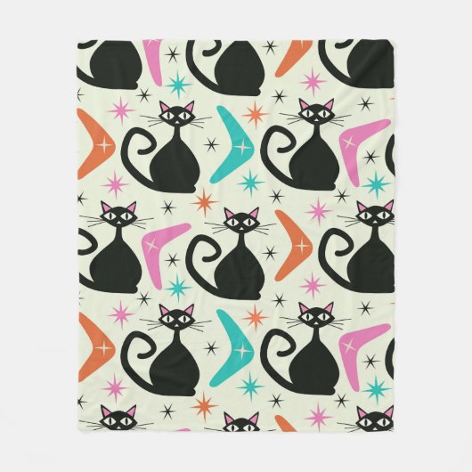 Zwarte atoomkatten en boemerangs uit het midden va fleece deken (Voorkant)