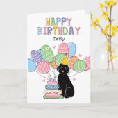 Zwarte Aussiedoodle Hond Gelukkige Verjaardag Kaart (Gele Bloem)