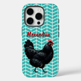 Zwarte Australorp kip op een Chevron achtergrond iPhone 16 Pro Hoesje