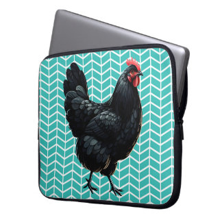 Zwarte Australorp kip op een Chevron achtergrond Laptop Sleeve