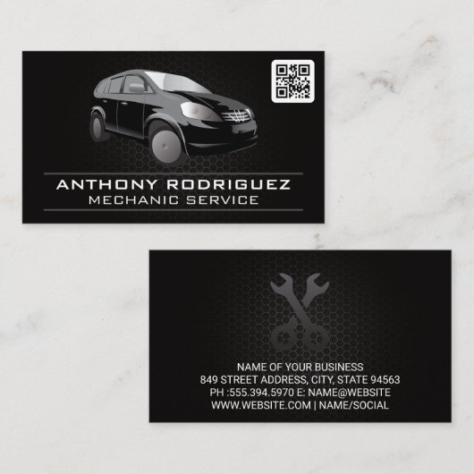 Zwarte auto | QR-code | Auto-services | Wrenches Visitekaartje (Voorkant / Achterkant)