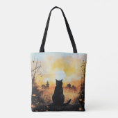 Zwarte auto zonsondergang Oranje herfstbladeren Ha Tote Bag (Achterkant)