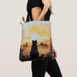 Zwarte auto zonsondergang Oranje herfstbladeren Ha Tote Bag