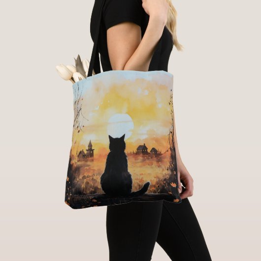 Zwarte auto zonsondergang Oranje herfstbladeren Ha Tote Bag (Dichtbij)