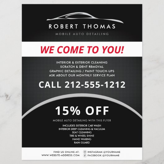 Zwarte Autodetailing, Autoreparatie, Autowas Flyer (Voorkant)