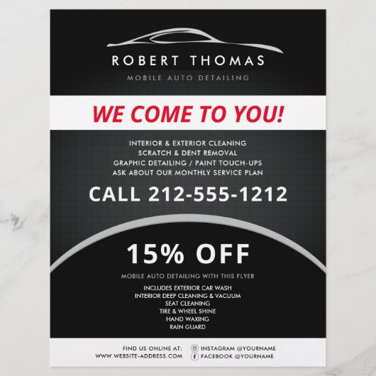 Zwarte Autodetailing, Autoreparatie, Autowas Flyer (Voorkant)