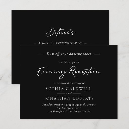 Zwarte avond bruiloft receptie uitnodiging (Voorkant / Achterkant)