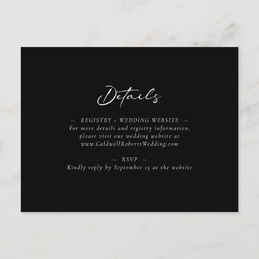 Zwarte avond bruiloft receptie uitnodiging (Achterkant)